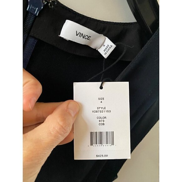 Vince Navy Blue Pintuck Jumpsuit Size 4 Sleeveless Slim Leg V Neck Cuffed Ankle - Picture 8 of 13